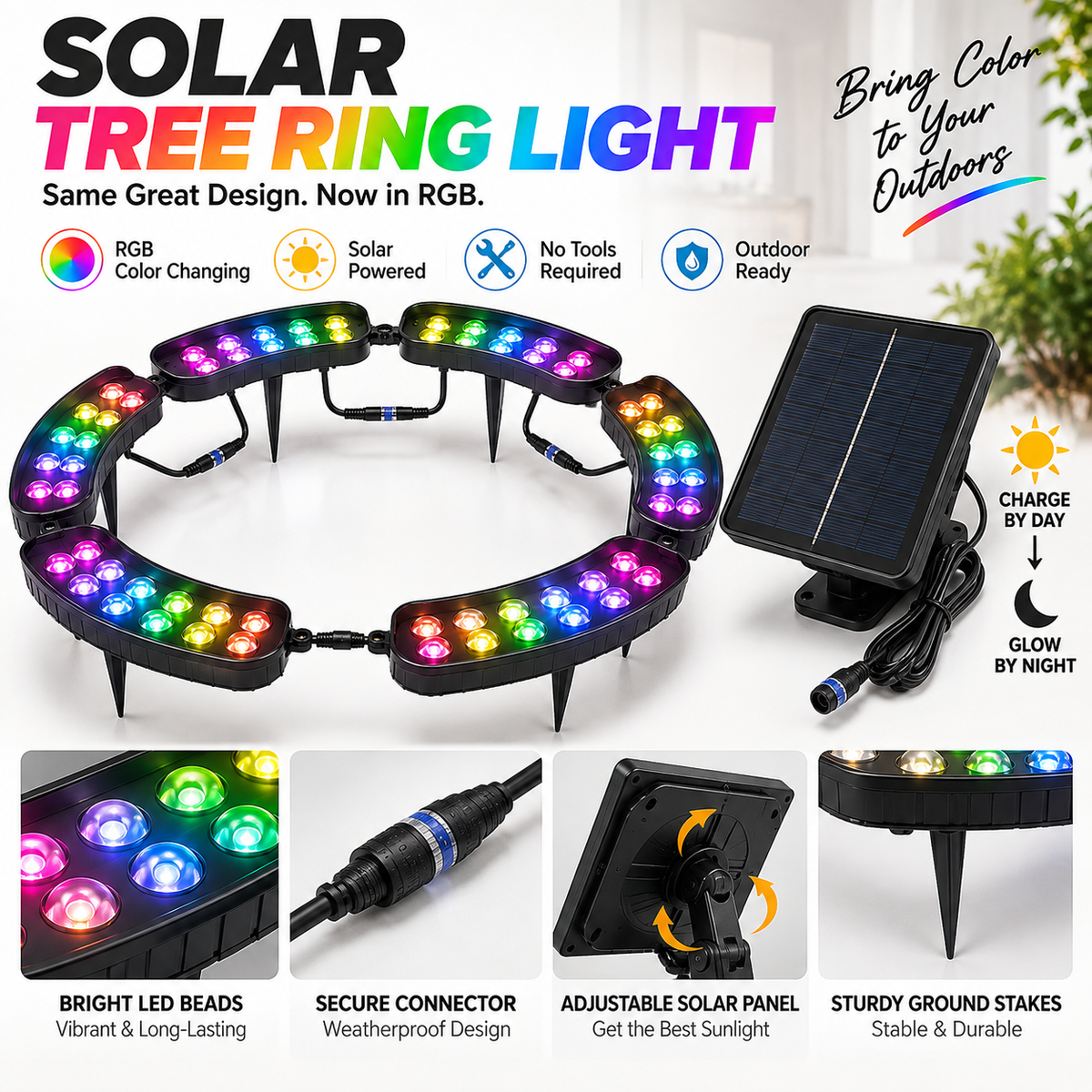 ๐๐๐ One Tree. Endless Colors. 6-Pack - Solar RGB Landscape Ring Light