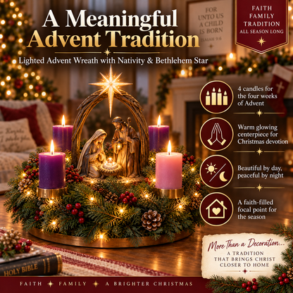 🕯️ Lighted Nativity Advent Wreath – A Sacred 4-Week Christmas Tradition✝️