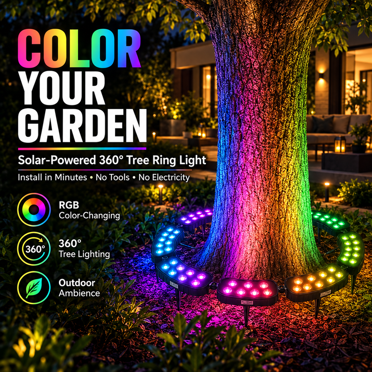 💜💙💚 One Tree. Endless Colors. 6-Pack - Solar RGB Landscape Ring Light