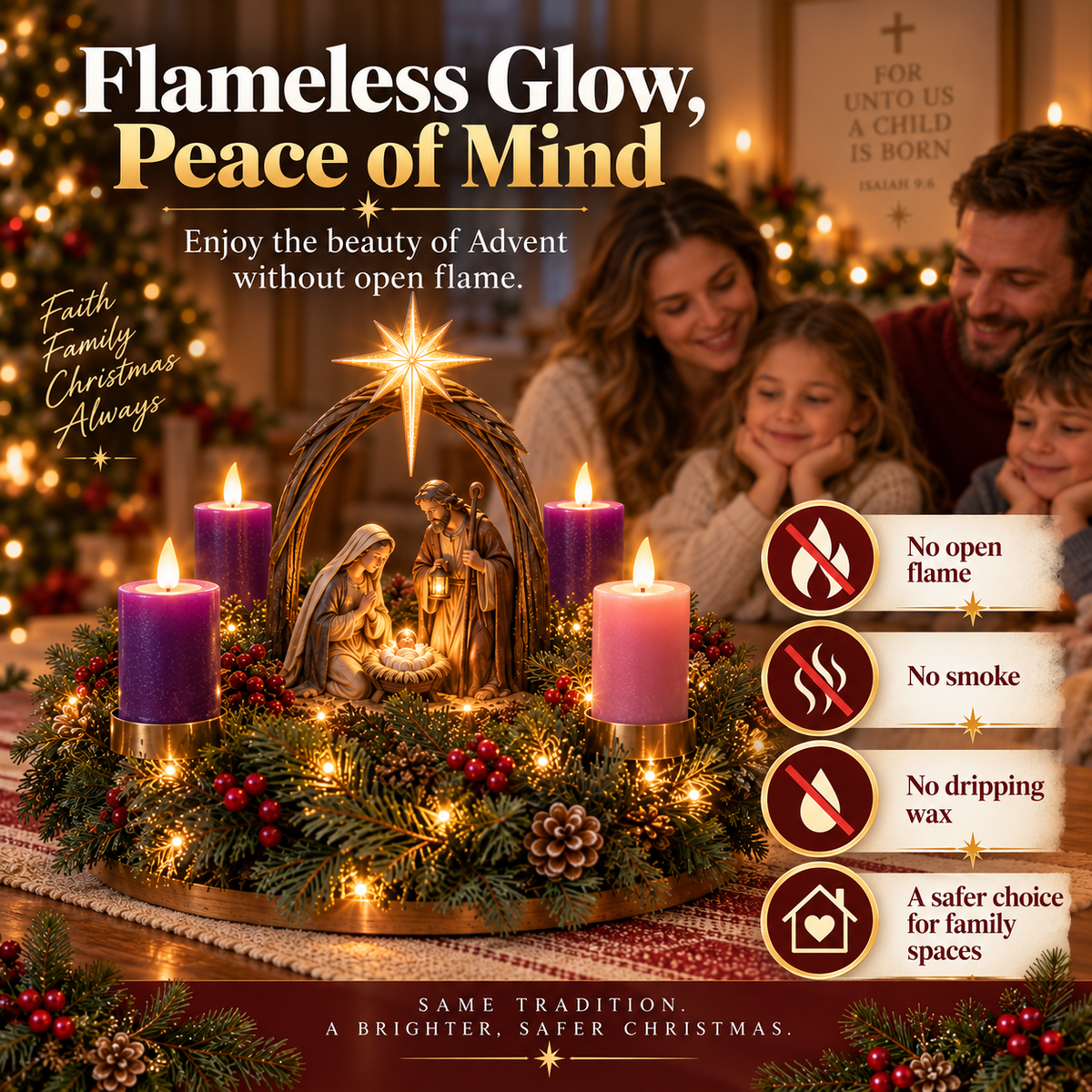 🕯️ Lighted Nativity Advent Wreath – A Sacred 4-Week Christmas Tradition✝️