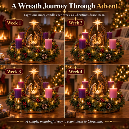 🕯️ Lighted Nativity Advent Wreath – A Sacred 4-Week Christmas Tradition✝️