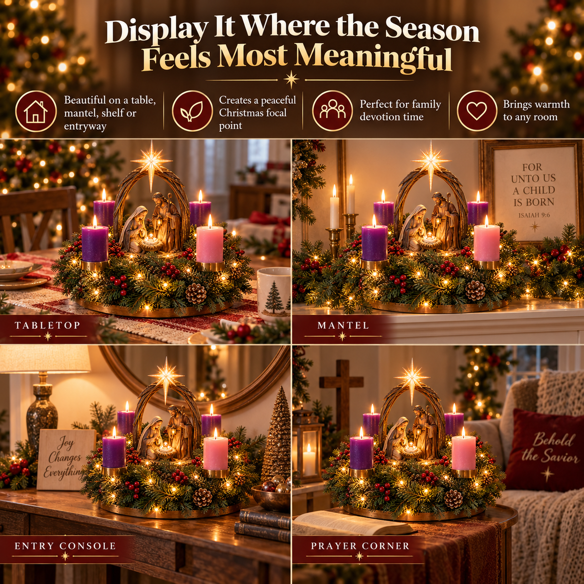 🕯️ Lighted Nativity Advent Wreath – A Sacred 4-Week Christmas Tradition✝️
