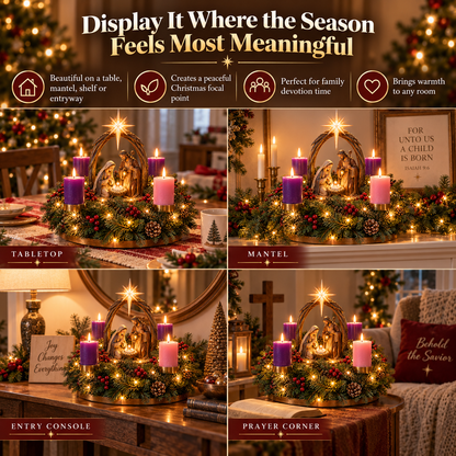 🕯️ Lighted Nativity Advent Wreath – A Sacred 4-Week Christmas Tradition✝️