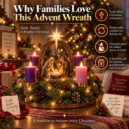 🕯️ Lighted Nativity Advent Wreath – A Sacred 4-Week Christmas Tradition✝️
