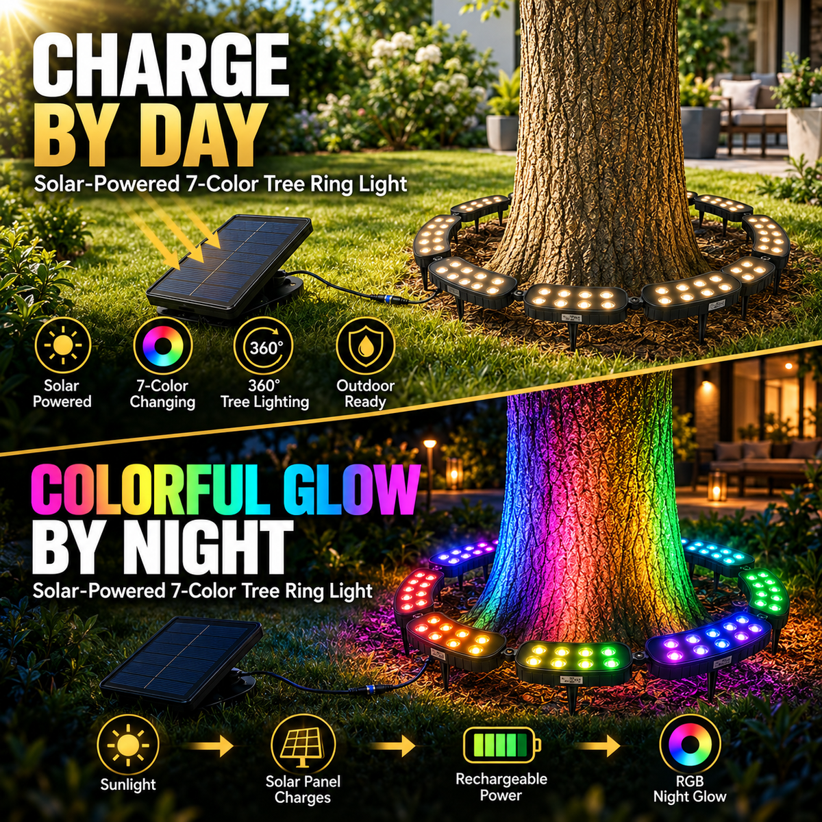 💜💙💚 One Tree. Endless Colors. 6-Pack - Solar RGB Landscape Ring Light